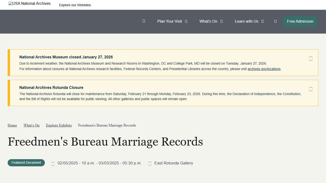 Freedmen's Bureau Marriage Records National Archives Museum