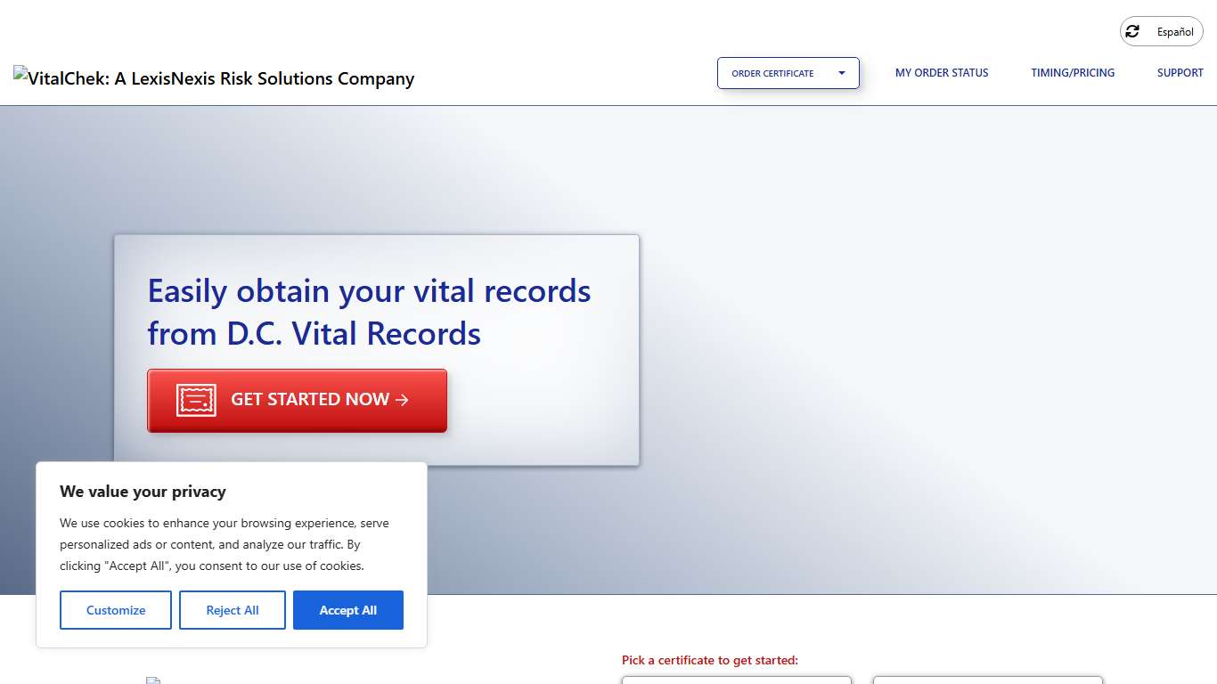 D.C. Vital Records (DC) Order Certificates - VitalChek